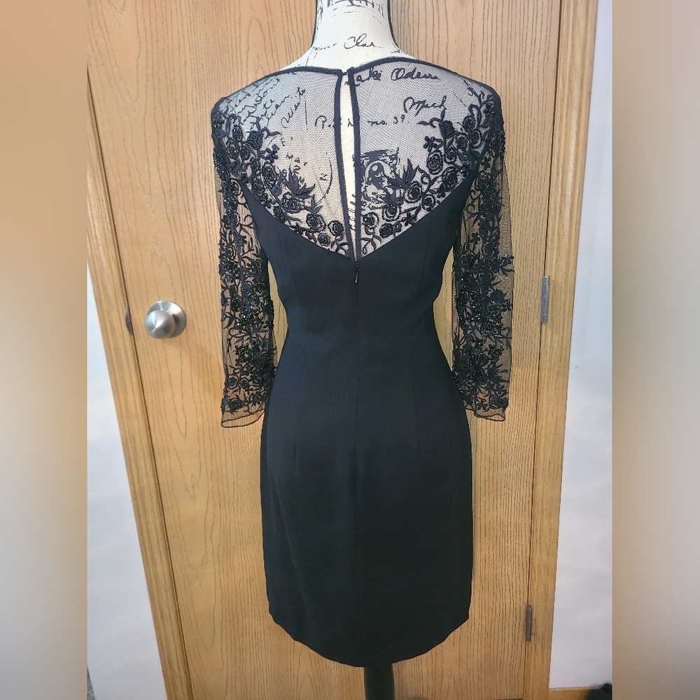 Monique Lhuillier Sheer Neckline Beaded Holiday Cocktail Wedding Guest Dress - Picture 4 of 5